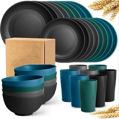 16 Piece Set Dark Colored Tableware Set,Bowls,Cups,Plates For Household Dining, Plastic Soup Bowls,Plates,Cups,Tableware,Gifts