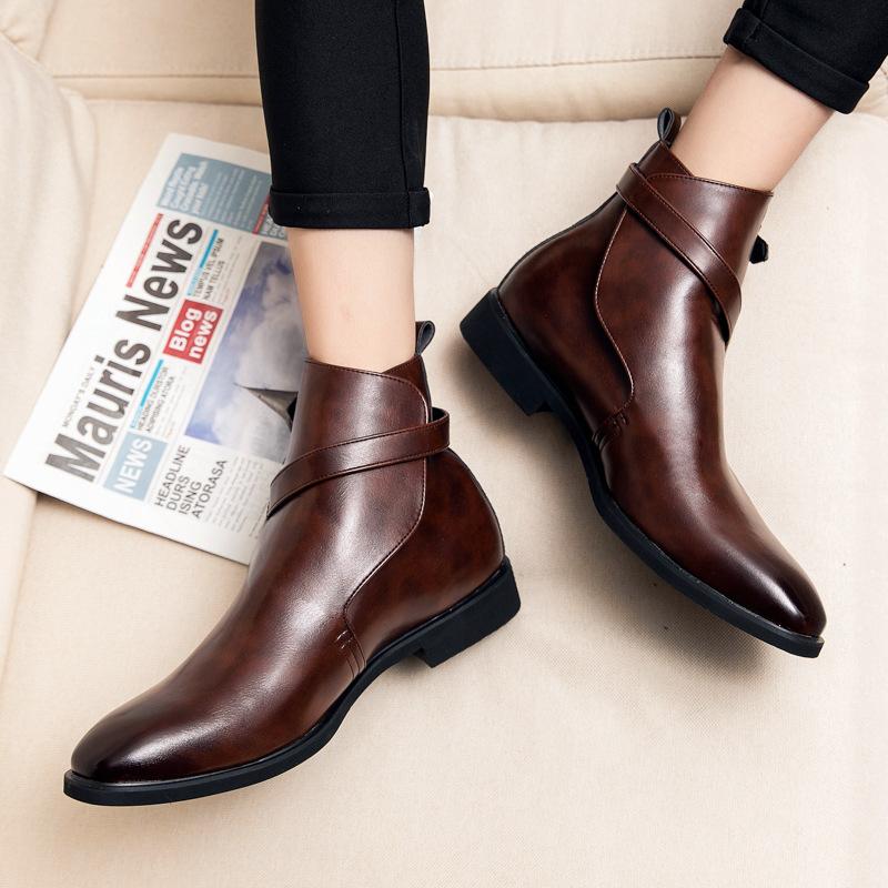 English Chelsea Boots Autumn Winter Martin Short Boots Hairstylist Pointed Boots High Top Leather Shoes
