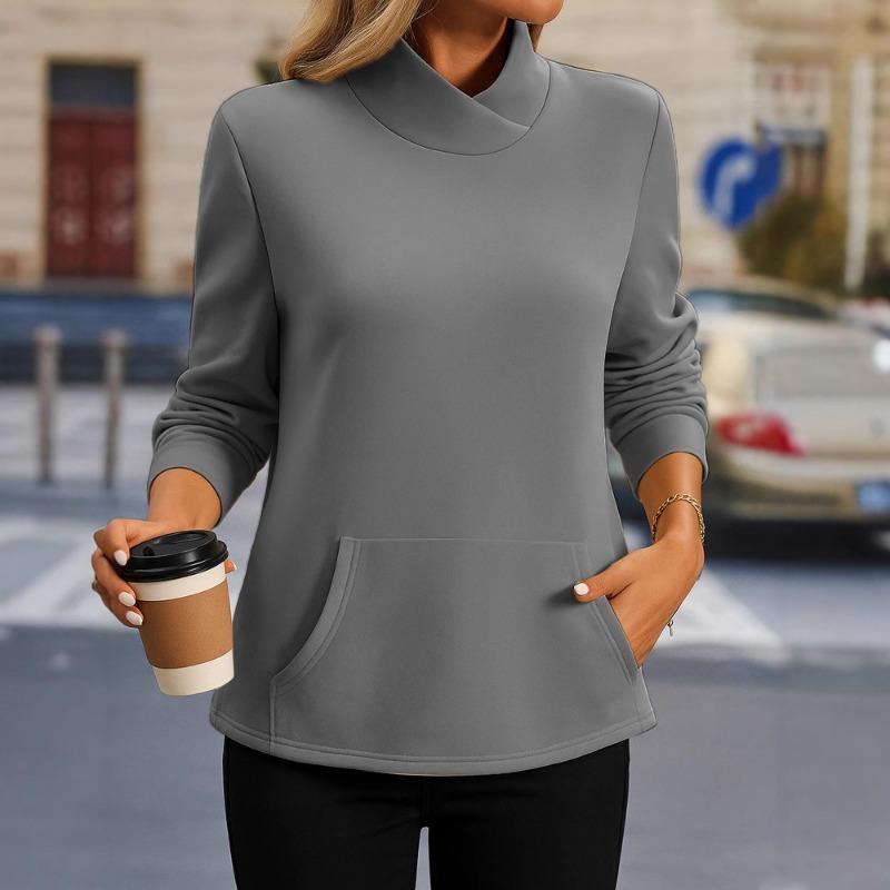 

2025 Новая женская повседневная толстовка с длинным рукавом, воротником-стойкой, в стиле пэчворк, модная, однотонная, с карманом, свободного кроя S серый