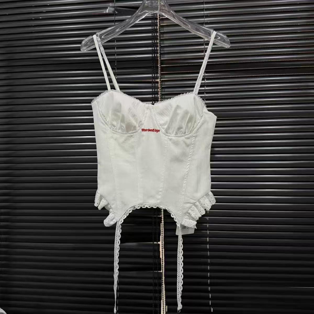 2026 Summer Spicy American Girl Waist-Cinching Cotton Lace Embroidered Camisole Small белый