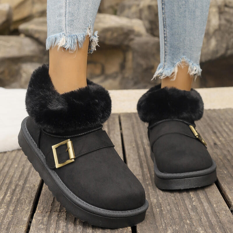 Fashion Metal Belt Buckle Fashion Snow Boots Women 2025 Winter Luxury Faux Fur Ankle Boots Warm Short Plush Non Slip Brand Shoes Woman