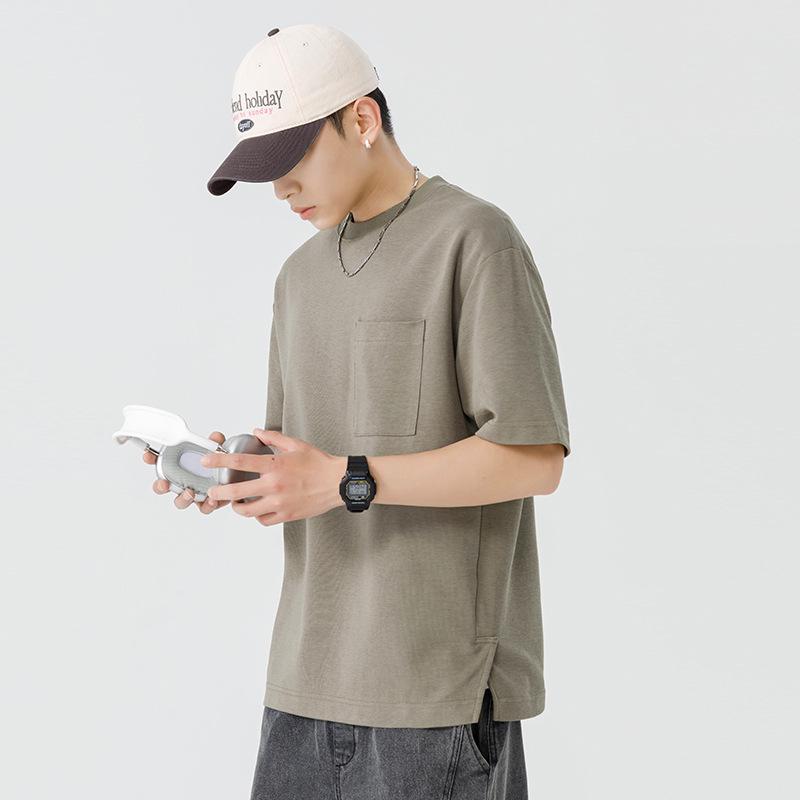 

Мужская летняя футболка Heavyweight Pocket, короткий рукав, круглый вырез 2XL серый/зелёный