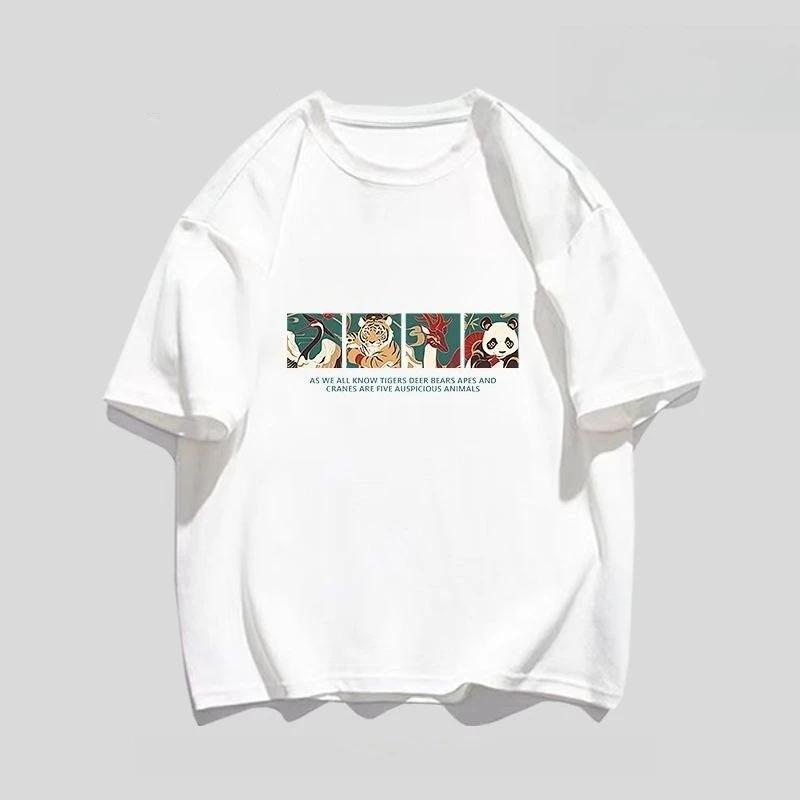 2025 Těžké Tričko s krátkým rukávem ze 100% čisté bavlny s potiskem pandy pro muže a ženy Ležérní móda Podzim a zima Univerzální tričko