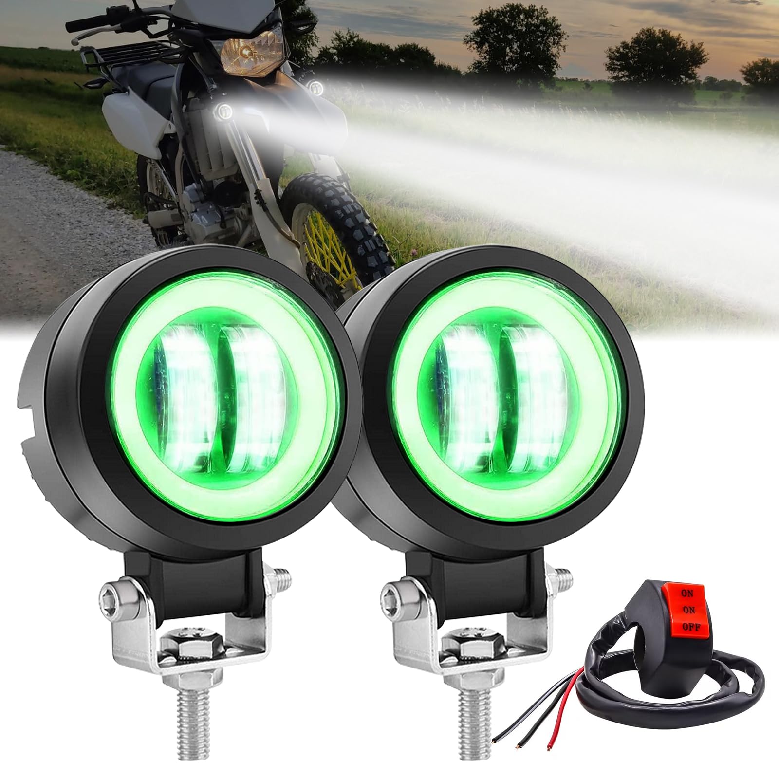 Ygmylandbb Motorcycle LED Fog Lights with Squid Motorcycle Daytime Running LED Work Auxiliary Green High Switch Rings, Headlights, Lights, Spotlights, зелёный