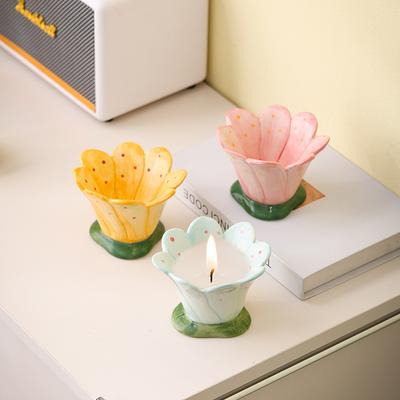 Ceramic Flower Cup Hand Painted DIY Aromatherapy Candle Cup, Candle Holder Vessel, Empty Cup
