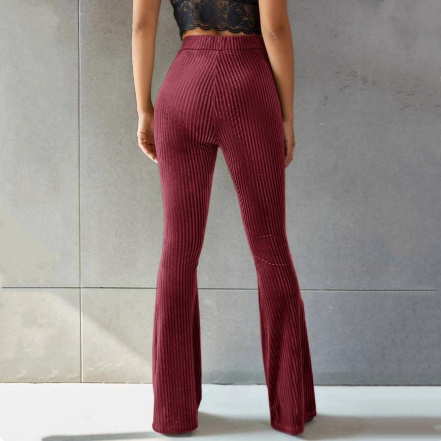 Nové stylové kalhoty pro ženy Slim Fit Vintage Fashion Flare Kalhoty s vysokým pasem Elastické kalhoty