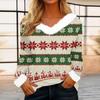 Women's Casual Long Sleeve Christmas Print Top with Plush Collar Holiday Tunic