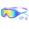Large Frame Plated Waterproof Anti-Fog Swimming Goggles with One-Piece Earplugs for Men and Women