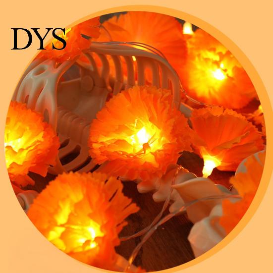 Reusable Fall Seasonal Home Accents Artificial Marigold Flower String Lights, 20/40 LED Cempasuchil Garland Flashing Battery Operated Lights
