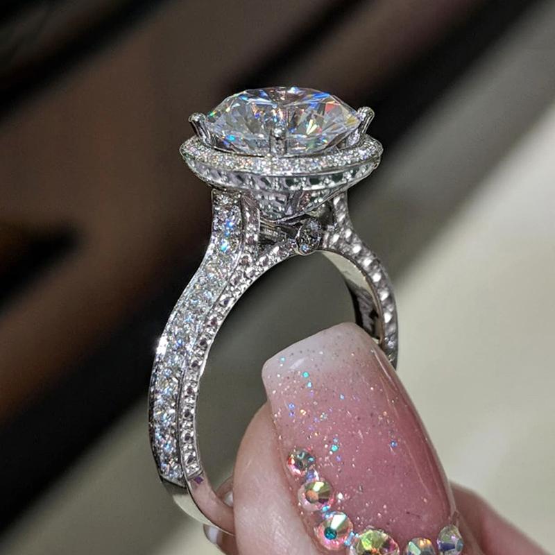 

Huitan 4 Claw Setting Round Cubic Zirconia Wedding Rings for Women Temperament Elegant Lady Accessories Engagement Band Zircon 7