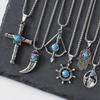 Vintage Men's Necklace,Stainless Steel Totem Natural Stone Pendant Necklace,Ethnic Punk Jewelry Gift