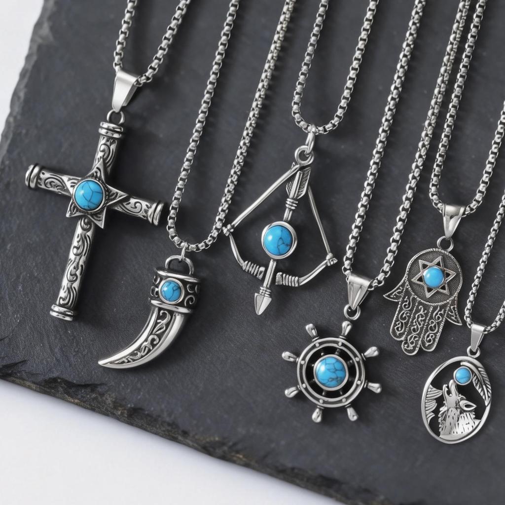 Vintage Men's Necklace,Stainless Steel Totem Natural Stone Pendant Necklace,Ethnic Punk Jewelry Gift