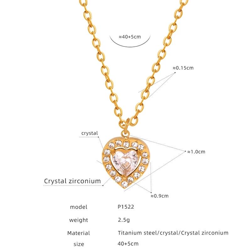 LT-P1521 New Retro Style Light Luxury French Pendant Necklace Titanium Steel 18K Gold/Silver Plated Zircon Heart Shape Jewelry