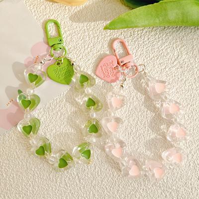 Creative Color Acrylic Heart Mobile Phone Pendant Keychain Bag Hanging Chain Earphone Case Decoration Car Key Accessories