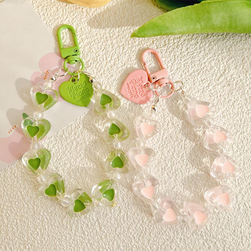 Kreativ Färg Akryl Hjärta Mobiltelefon Hänge Nyckelring Väska Hängande Kedja Hörlursfodral Dekoration Bilnyckel Tillbehör