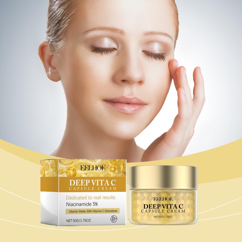 Vitamin C Lightening Cream Capsules for Face Niacinamide Moisturizer Pigmentation Fade Glowing Skin Morning Night Use 50g