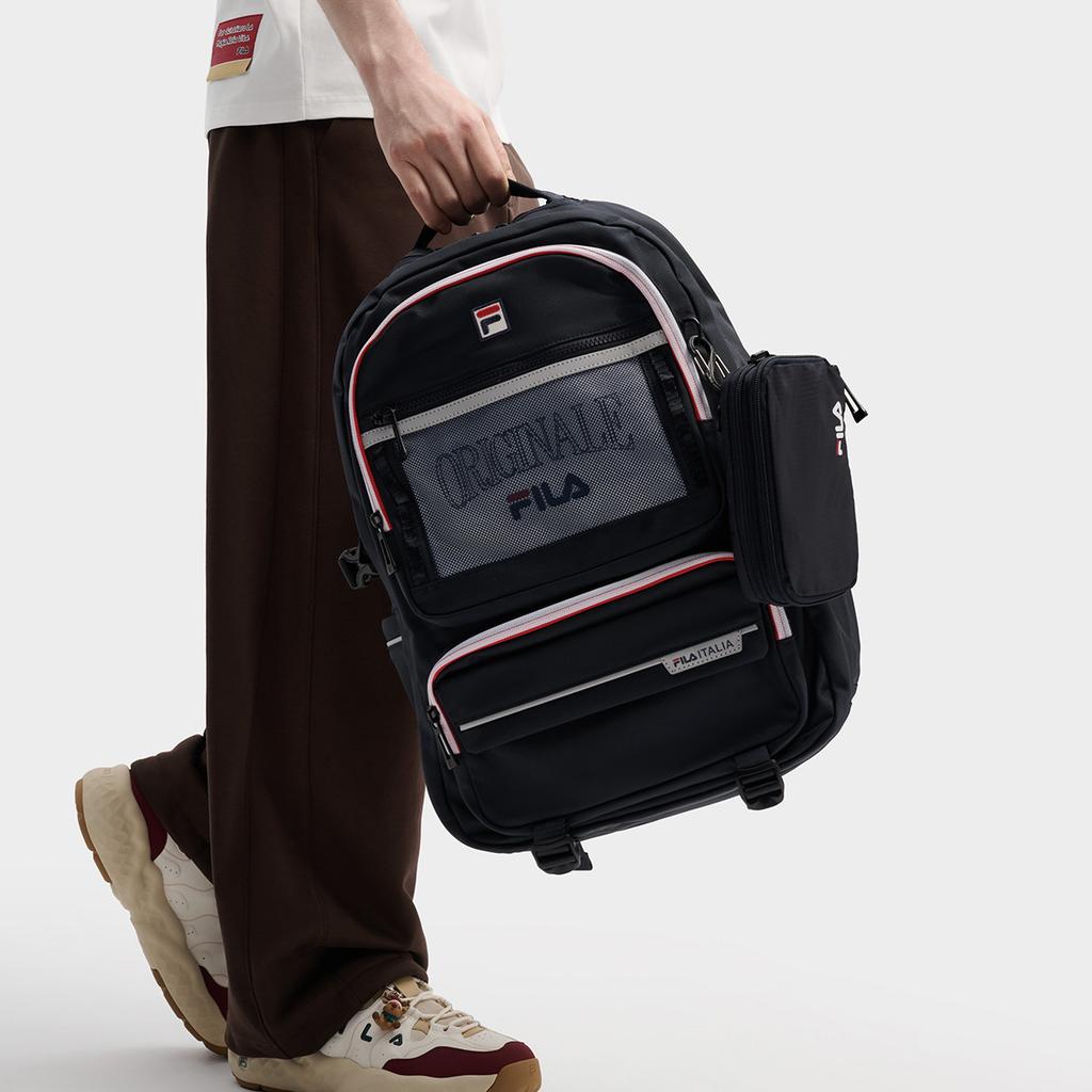 Fila Original Simple Youth Campus Daily Versatile Multi-Pocket Design Fabric Backpack Men Backpack Legendary-Blue F13M619103FNV