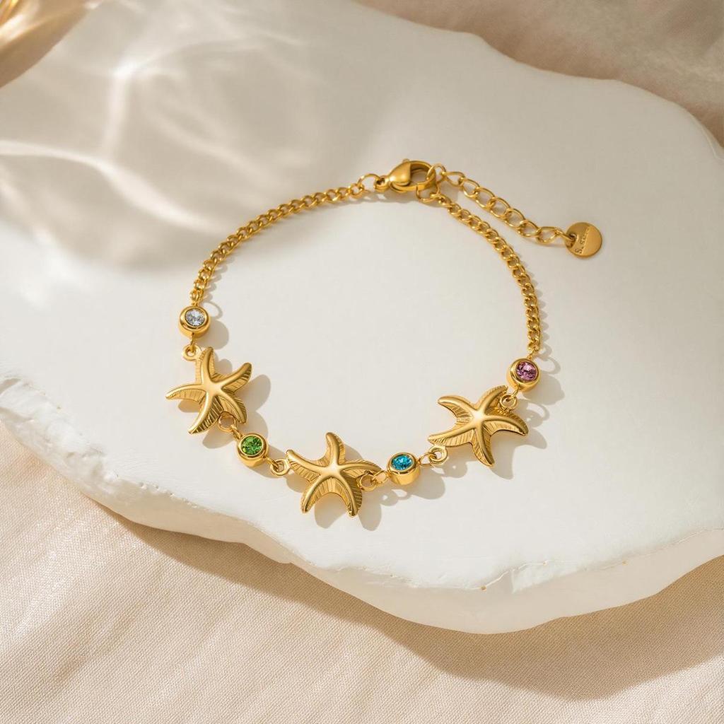 18K Gold Zircon Starfish Bracelet for Women - High-End Titanium Stainless Steel Jewelry