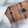 Boho Round Marble Charm Bracelet Set For Women Geometric Black String Rope Chain Bangle Female Bohemian Jewelry Gift