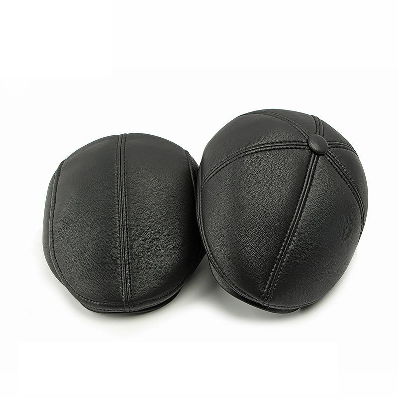 Șapcă pentru bărbați de vârstă mijlocie și bătrâni Beretă caldă de protecție a urechilor pentru bărbați Șapcă înainte din piele Șapcă cu vârf