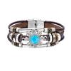 Vintage Turquoise Crystal Floral Triple-Layer Leather Bracelet