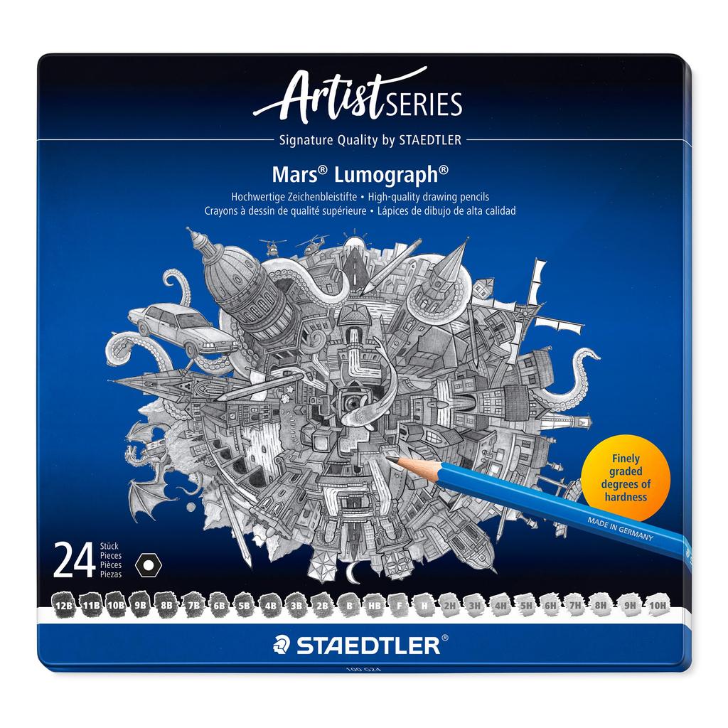 Staedtler Mars Lumograph Pencil 24 Hardness Drawing 100 G24 Black Set, Grades, Pencils,