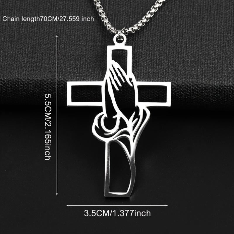 A Stainless Steel Pendant Cross Necklace Is A Religious Prayer Jewelry Talisman For Men Believers As A Gift.