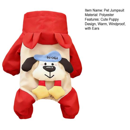 Jijijing Hooded Dog Jumpsuit, Waterproof Windproof Pet Four-Leg Jacket with Ears, Cute Puppy Padded Warm Hoodie for Small Dogs