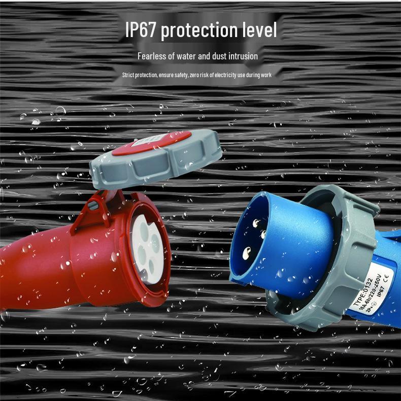 IP67 Aviation Plug Triangular Pin, Flame Retardant, 16A 3-Pin, Single-Phase 220V Socket