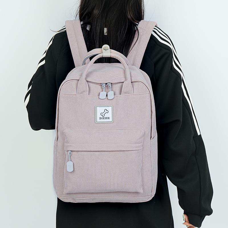 Schoolbag New Japanese Schoolbag Female Junior High School College Student Corduroy Backpack Travel Large Capacity Simple Portable Backpack