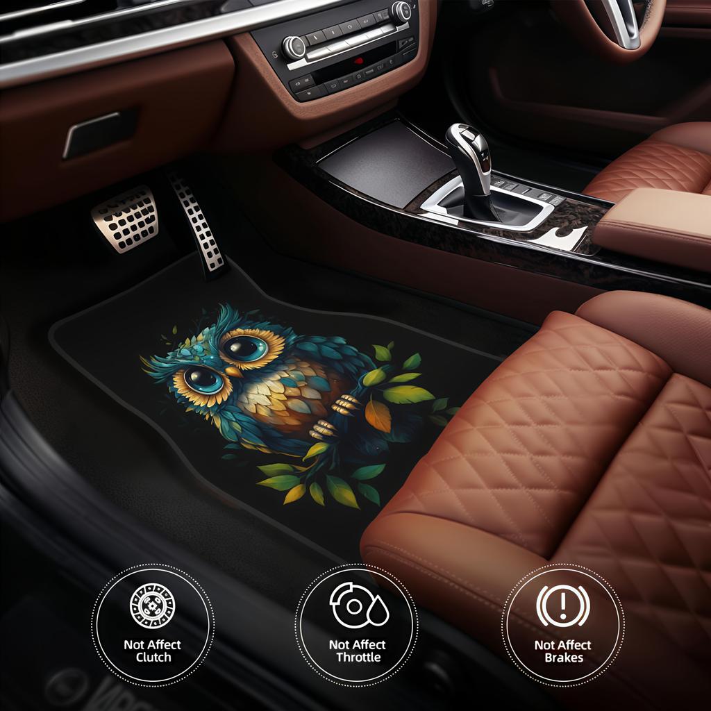 4pcs Premium Owl Print Car Floor Mats - Durable, Non-Slip And Easy to Clean Polyester, Fits All Car Interior Accessories, Fits Suvs And Trucks
