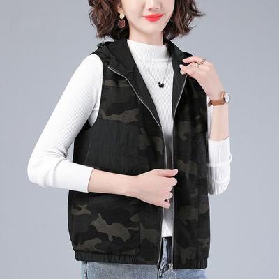 Women's Spring and Autumn Lightweight Lined Vest Plus Size Hooded Zipper Jacket