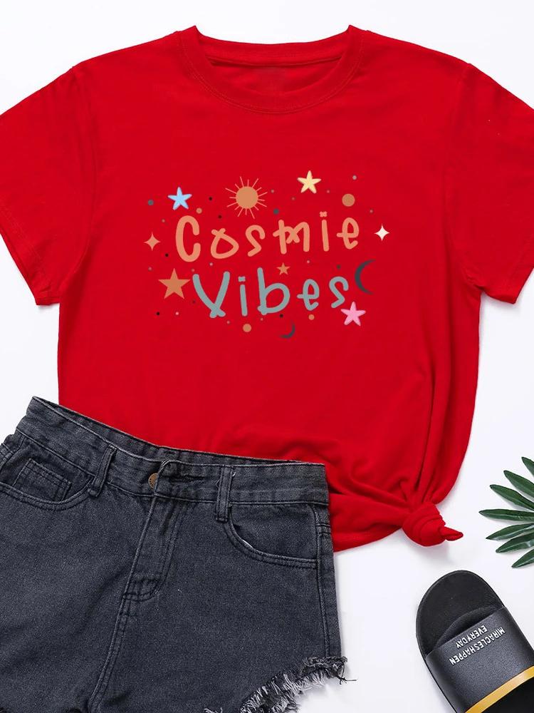 Cosmie Vibes Star Moon Print Women T Shirt Short Sleeve O Neck Loose Women Tshirt Ladies Tee Shirt Tops Clothes Camisetas Mujer