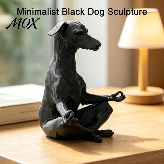 Contemporary Black Dog Figurine 3D Printed Meditating Statue, Zen Sitting Puppy for Stress Relief Novelty Items Home Decor, Creative Animal Sculpture