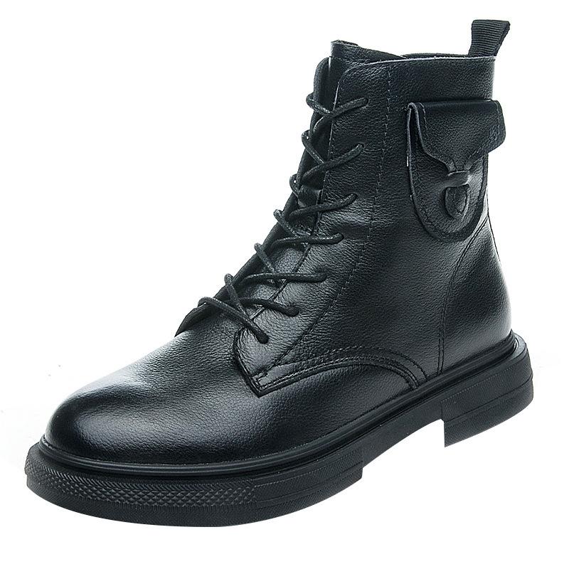 Martin boots women's leather autumn and winter new British style velvet women's flat Chelsea boots women