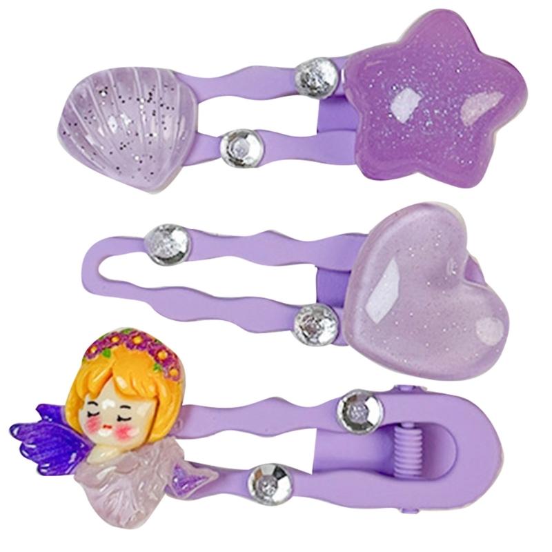 

3 шт. Цветные Детские Заколки для Волос из Смолы и Металла, Детские Аксессуары для Волос, Зажим с Мягким Захватыванием для Тонких Волос, Для Повседневного Использования фиолетовый