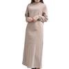 FashionBerry Greige LL Maxi Long Warm Winter Women's High-Neck Fleece-Lined Dress, Sleeves, Loungewear, Maternity-Friendly, Figure-Flattering,