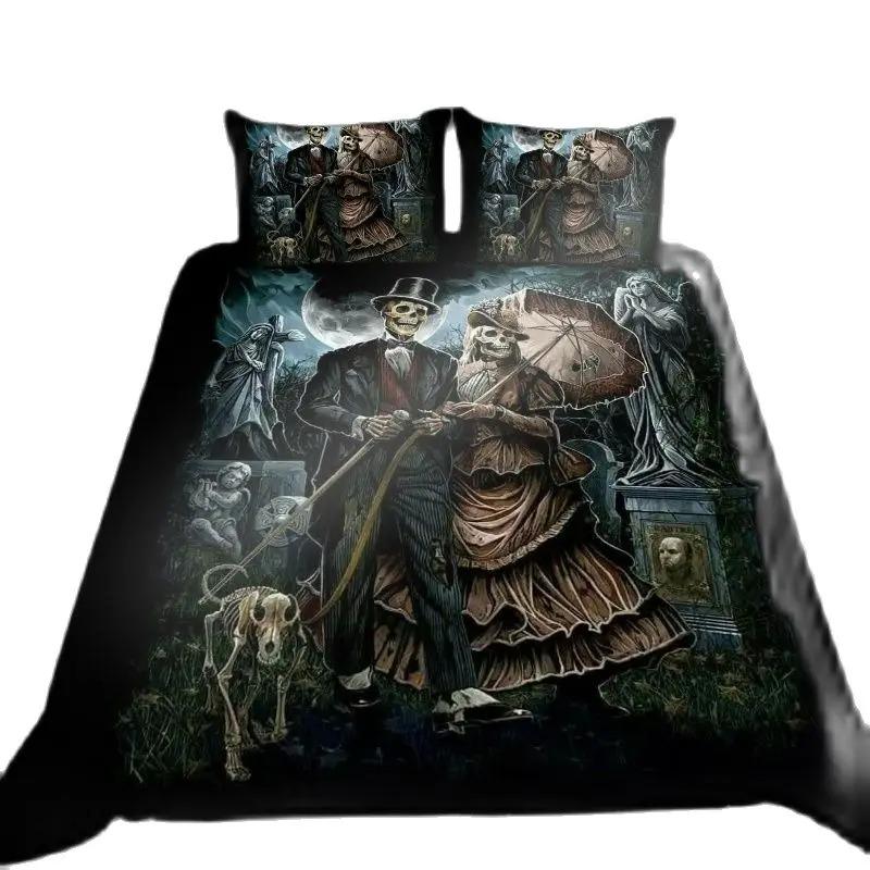 Dream NS Skeleton Bedding Set Linens Duvet Cover Quilt Comforter Pillow Case 3D Red King Halloween Bedroom Decoration