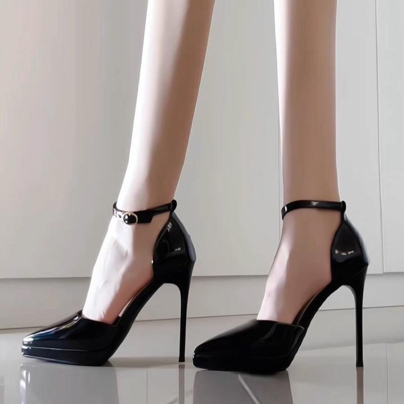 Sexy Lady One-Strap Hollow High Heels Sandals Pointed Toe Thin Heel Waterproof Platform High Heels Elegant Chic Shoes