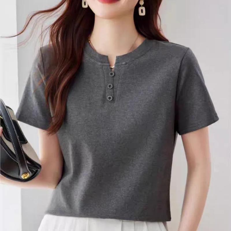 

Womens Heather Gray Henley Neck Short-Sleeve T-Shirt L сірий