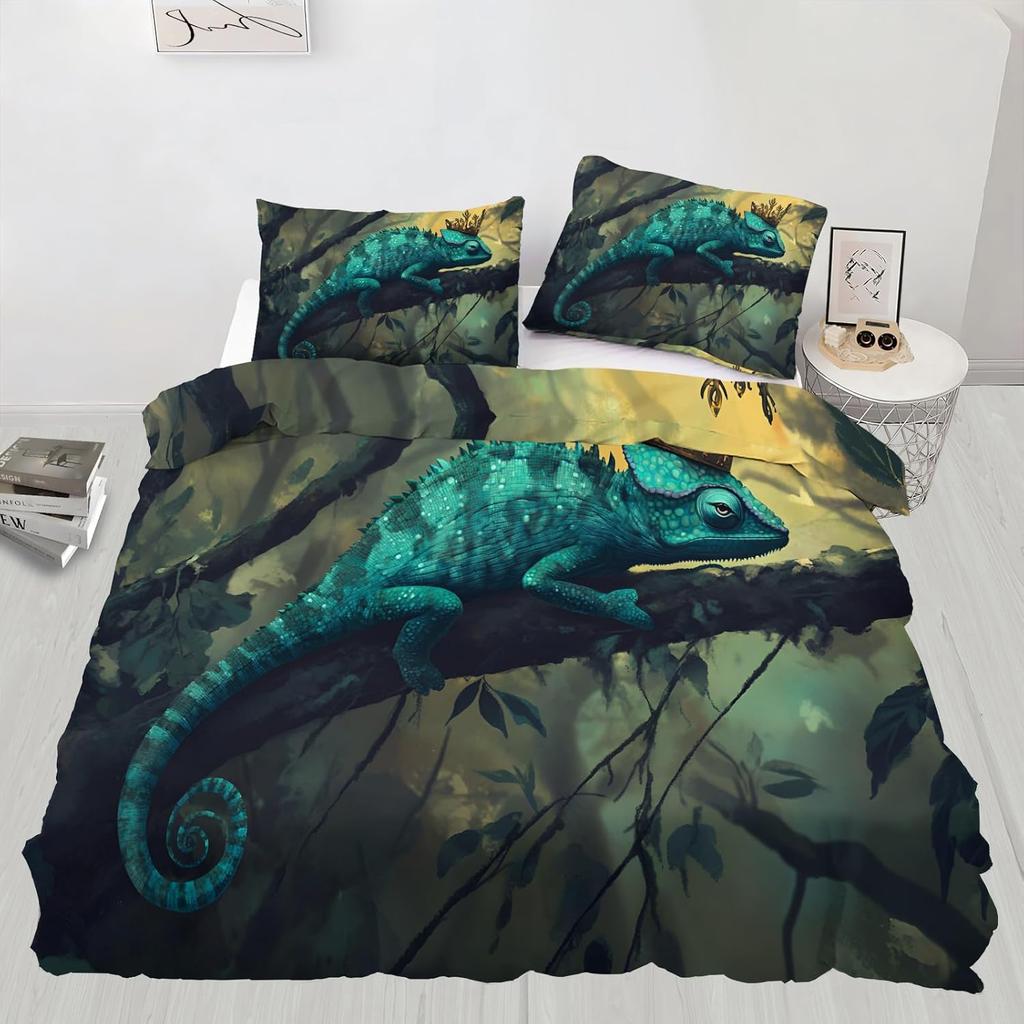 Chameleon Bedding Set For Kids Fantasy Animals Comforter Cover Set Single Size Chameleon Duvet Cover Bedding Collection 2Pcs