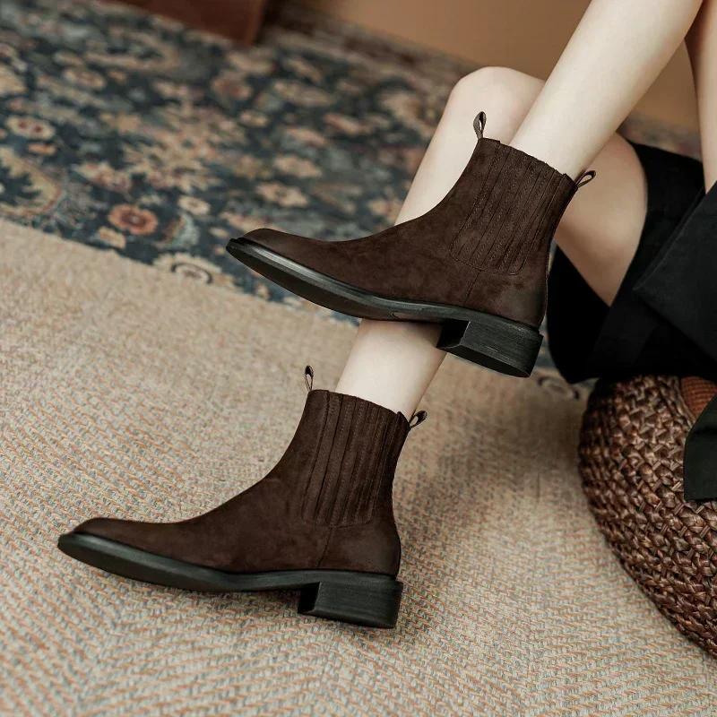 Fashion 2025 New Autumn Women Boots Chelsea Boots Genuine Leather Women Shoes Winter Retro Ankle Boots Leather Ladies Shoes Cowhide