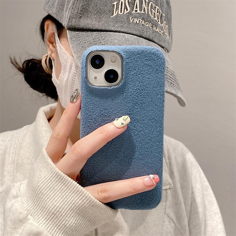 Modische einfarbige Plüsch-Handyhülle für iPhone 15 14 13 12 11 Pro Max X XS XR XS Max 8 7 Plus weiche TPU stoßfeste Abdeckung