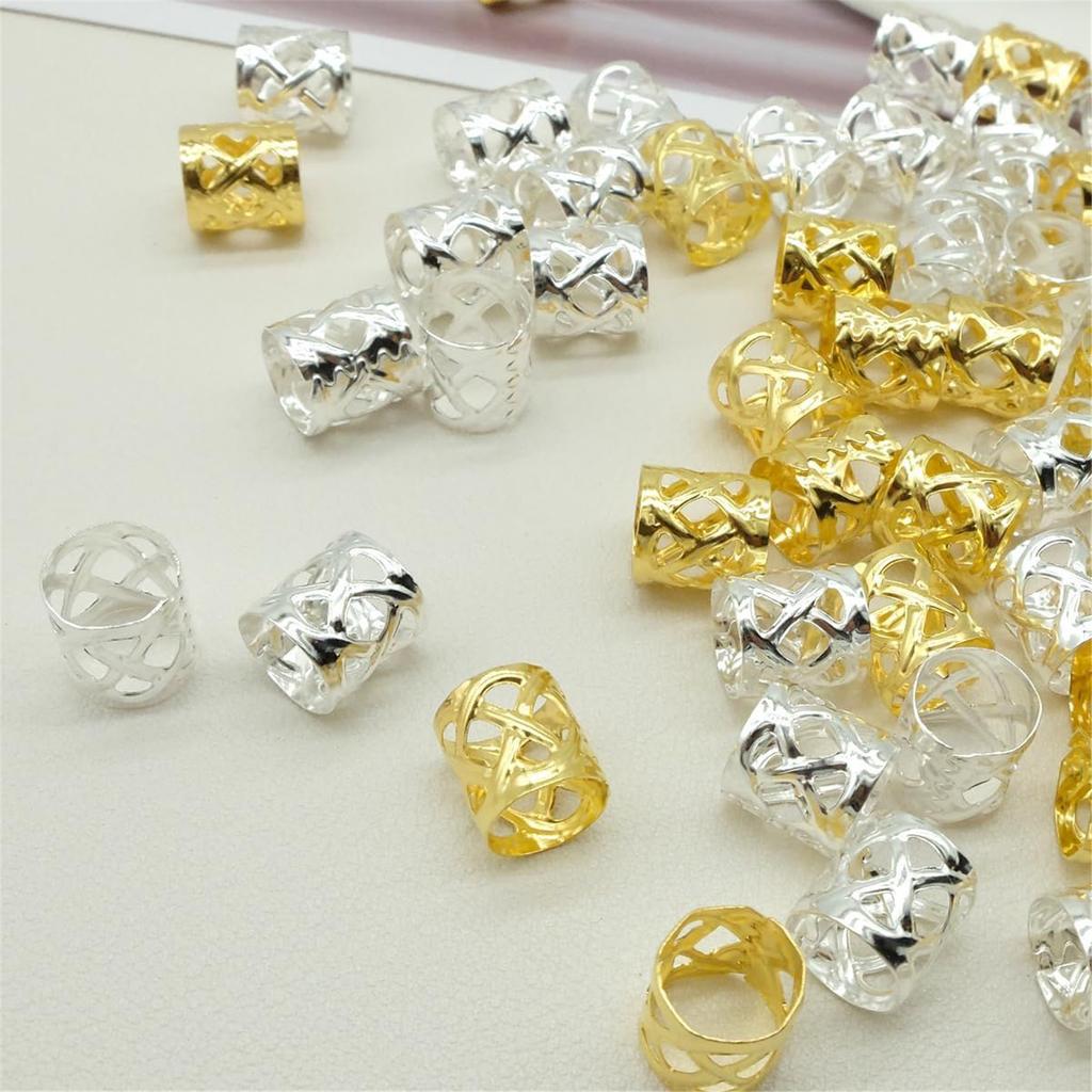 100PCS Hair Braid Dreadlock Beads Cuffs Clips Braid Spiral Braid Hair Extension for Accessories Hair Ring Mixing Color