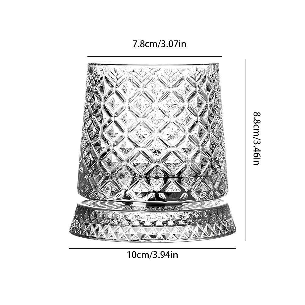 280ml Crystal Rotating Whiskey Glass with Base Diamond Cut Ice Flower Bubble Pattern Spinner Cup for Home Bar Party Gifts