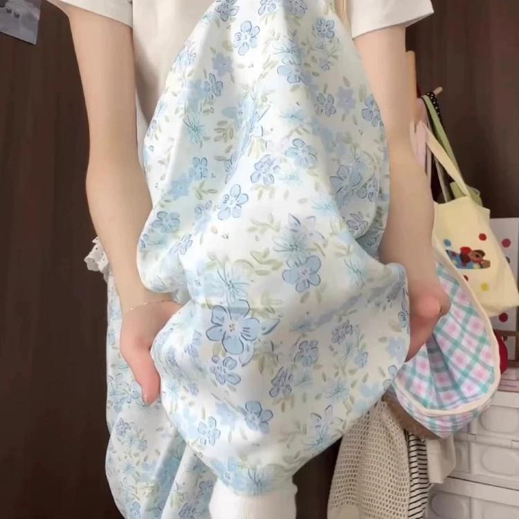 Women s Plus Size Blue Floral Ice Silk High Waist Wide Leg Pants - Spring 2026 S