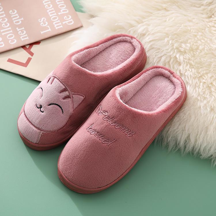 

Зимние домашние меховые тапочки с мультяшным котом - милые, теплые хлопковые тапочки для пар 40-41 красный