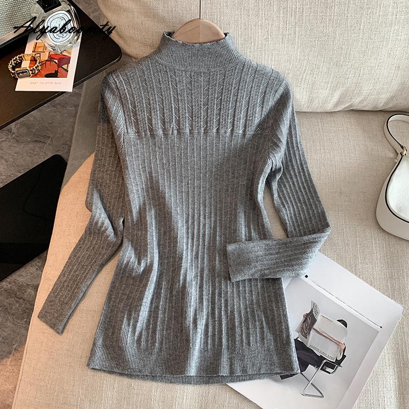 2025 New Autumn Winter Women Basic Sweater Turtleneck White Gray Black Knitting Top All-Match Ladies Simple Knitted Pullover One Size 2119₽