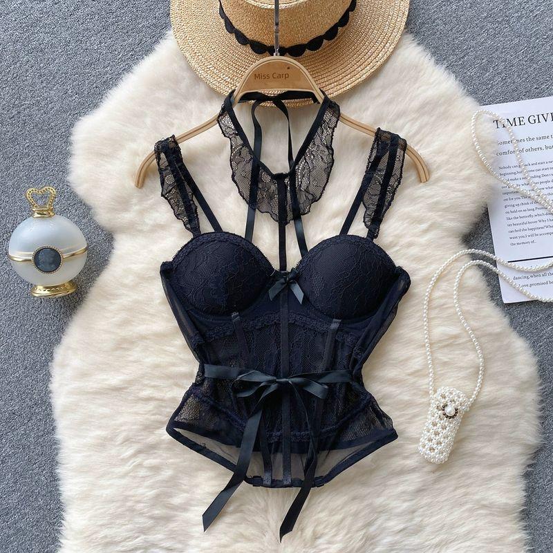 Mesh Lace Waist Niche Style Base Tops Sling