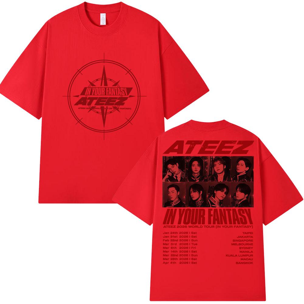 Ateez 2026 World Tour in Your Fantasy T-shirt Unisex Abbigliamento Donna Casual Cotone Oversize Estiva Manica Corta Top Streetwear